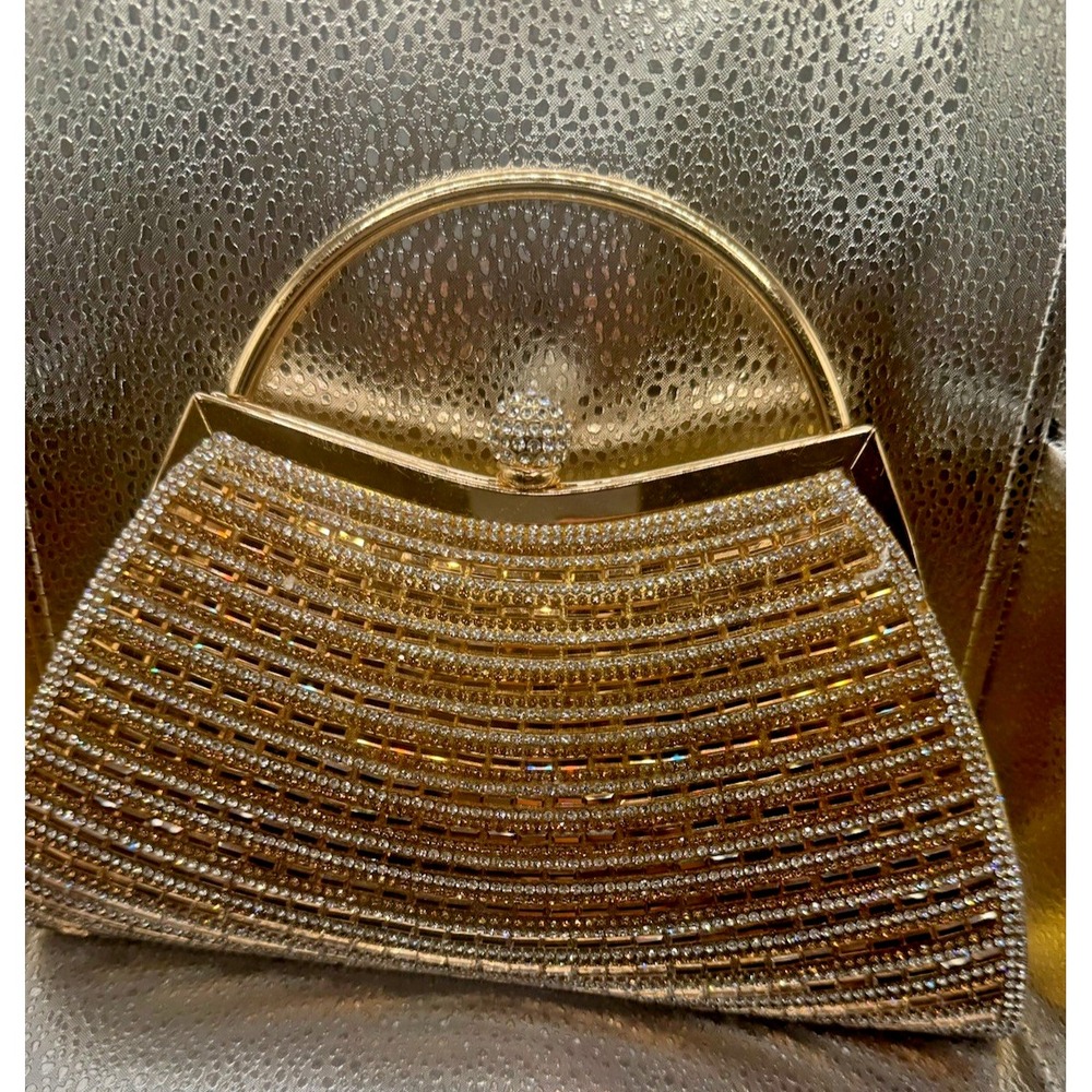 D'Margeaux Sparkling Crystal Crossbody Purse Jeweled Evening Clutch Gold Chain